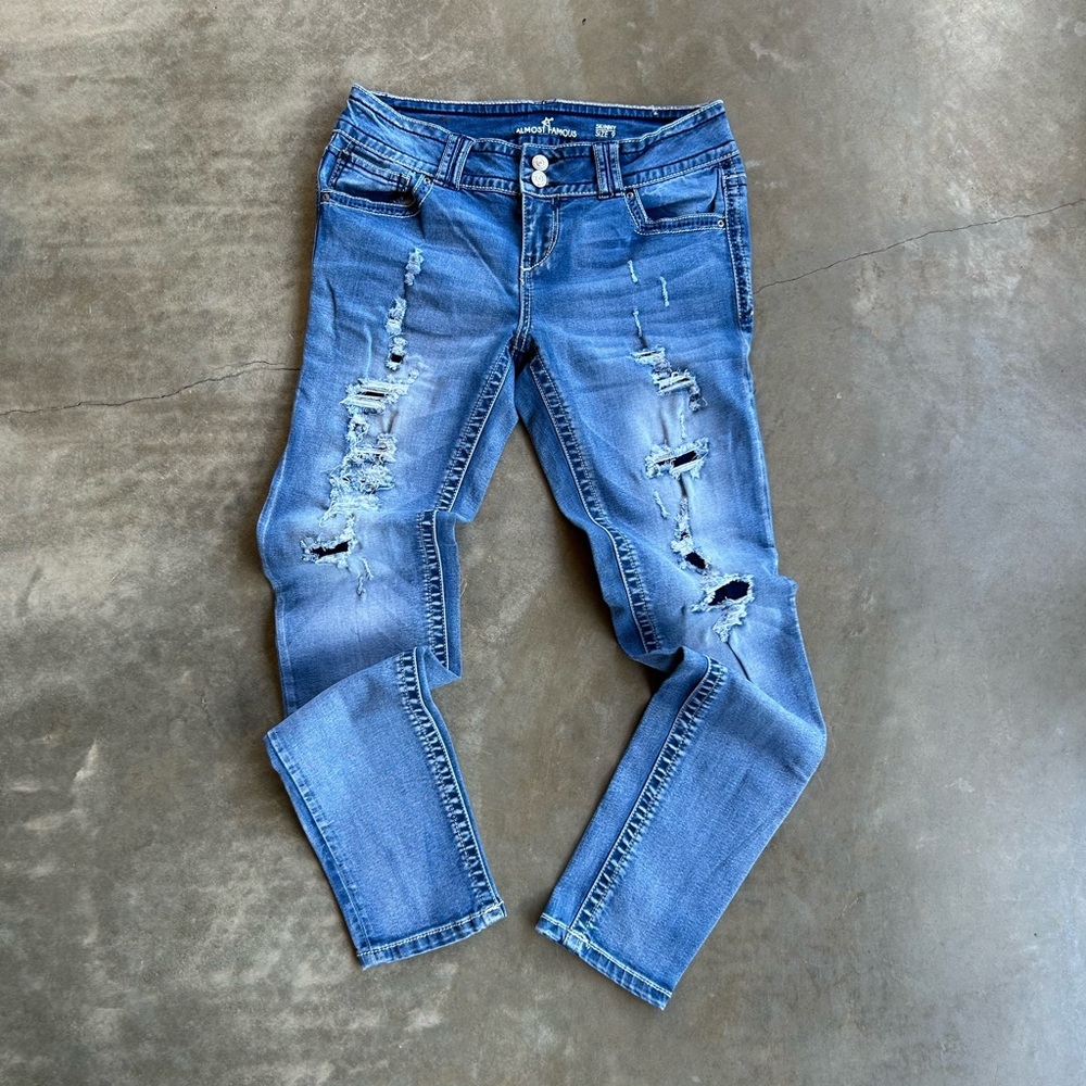 Almost Famous Distressed Light Blue Skinny Jeans